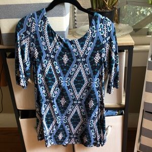 Tart Open Back Blue/Green Print Top